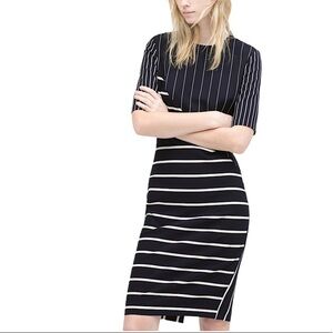 Zara Navy Striped Midi Bodycon Dress
